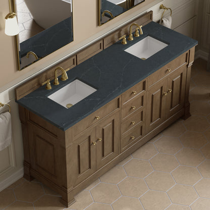 Renovate for Less Atlanta Brookfield 72" Double Vanity, Pecan, w/ 3 CM Charcoal Soapstone Silestone Top