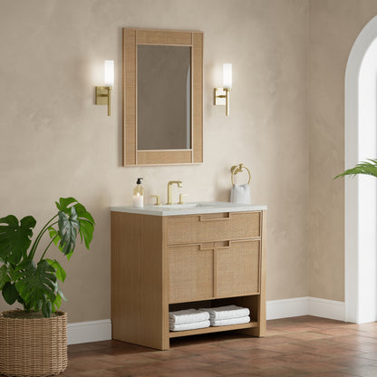 Renovate for Less Atlanta Solene 36" Single Vanity, Seaside Oak, w/ 3 CM Lime Delight Quartz Top
