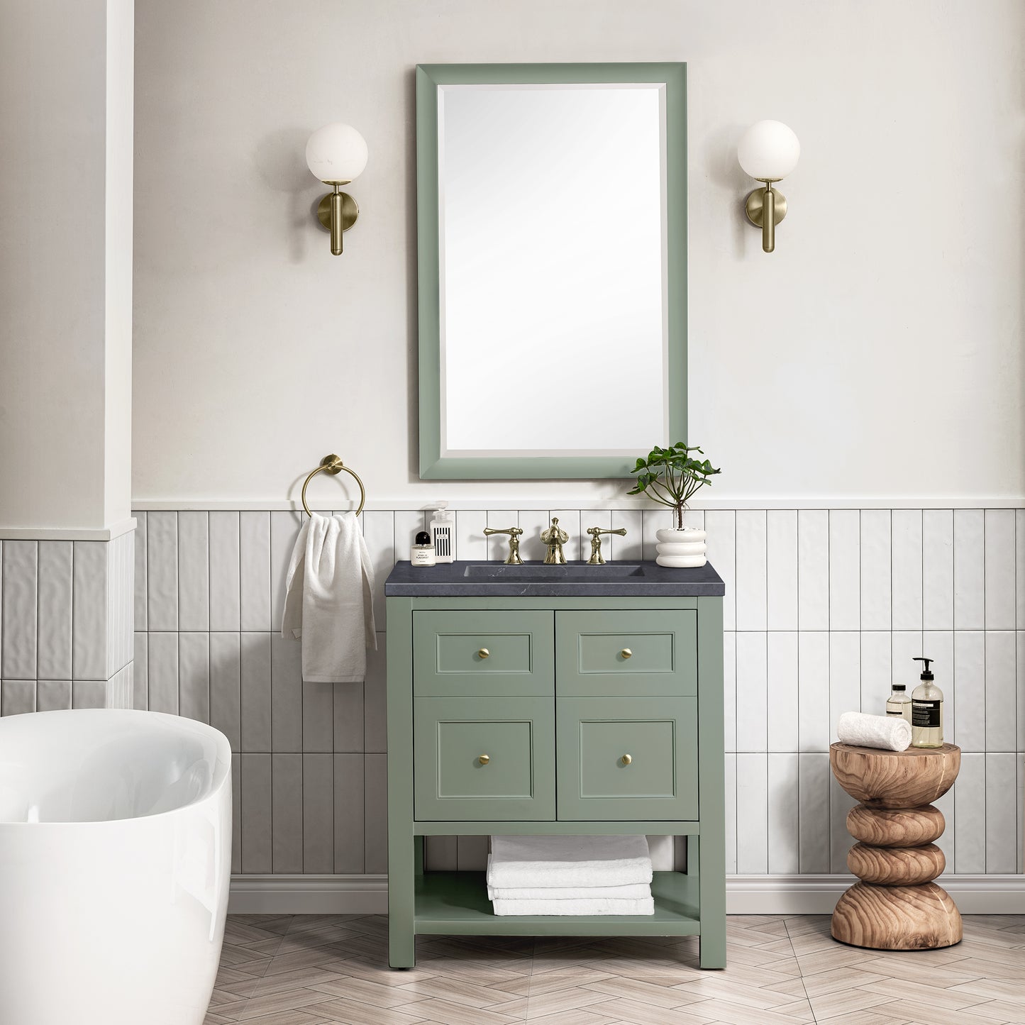 Renovate for Less Atlanta Breckenridge 30" Single Vanity, Smokey Celadon w/ 3 CM Charcoal Soapstone Top