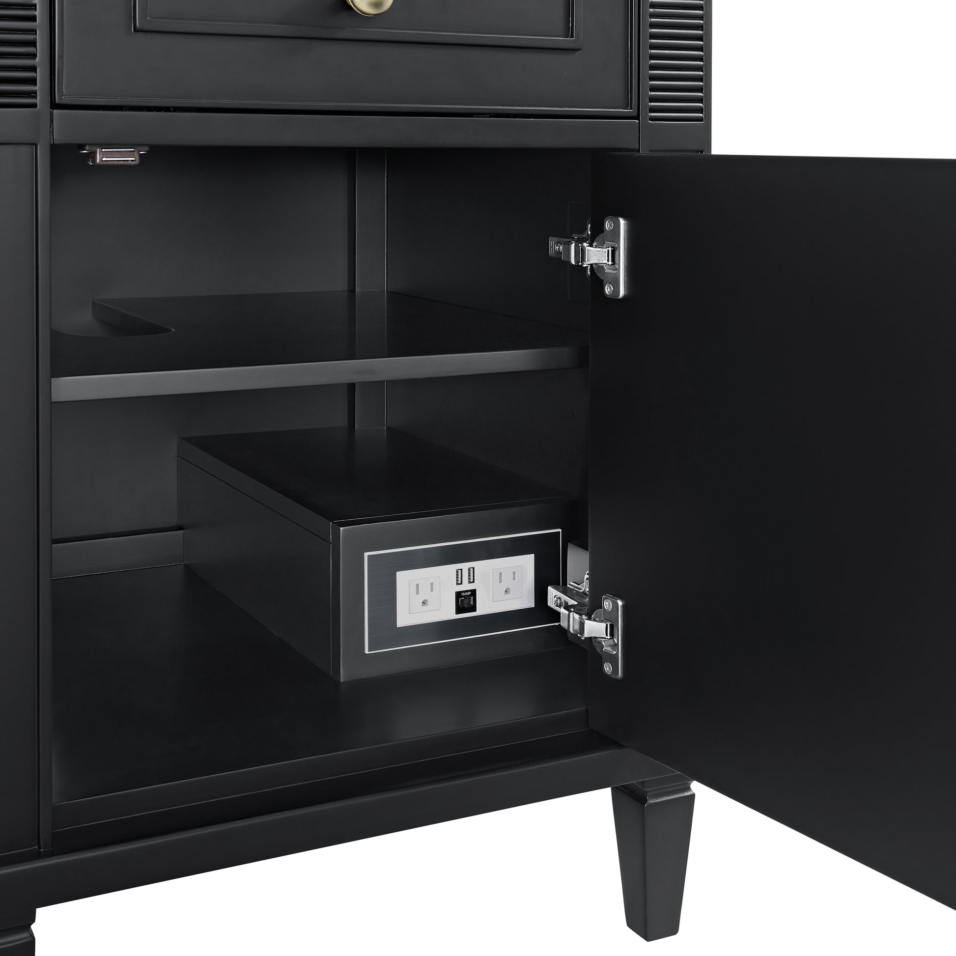 Renovate for Less Atlanta Lorelai 60" Double Vanity, Black Onyx, w/ 3 CM Tajnar Eclos Top w/FreePower Wireless Charger