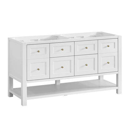 Breckenridge 60" Double Vanity, Bright White, w/ 3 CM White Zeus Quartz Top