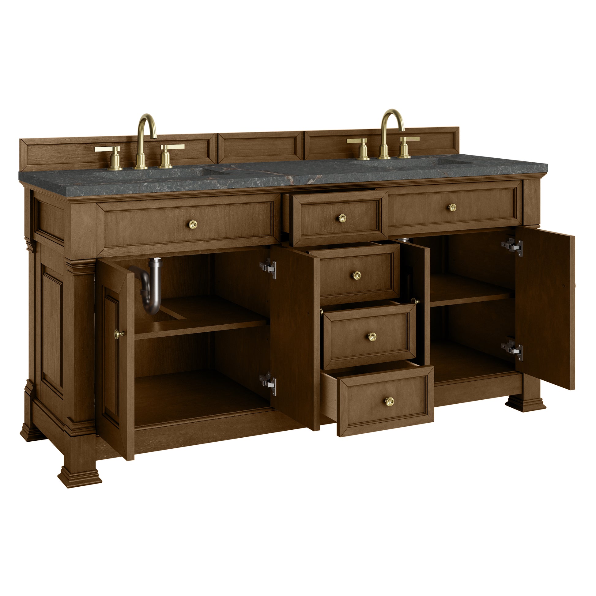 Renovate for Less Atlanta Brookfield 72" Double Vanity, Honey Oak w/ 3 CM Parisien Bleu Silestone Top w/ FreePower Wireless Charger
