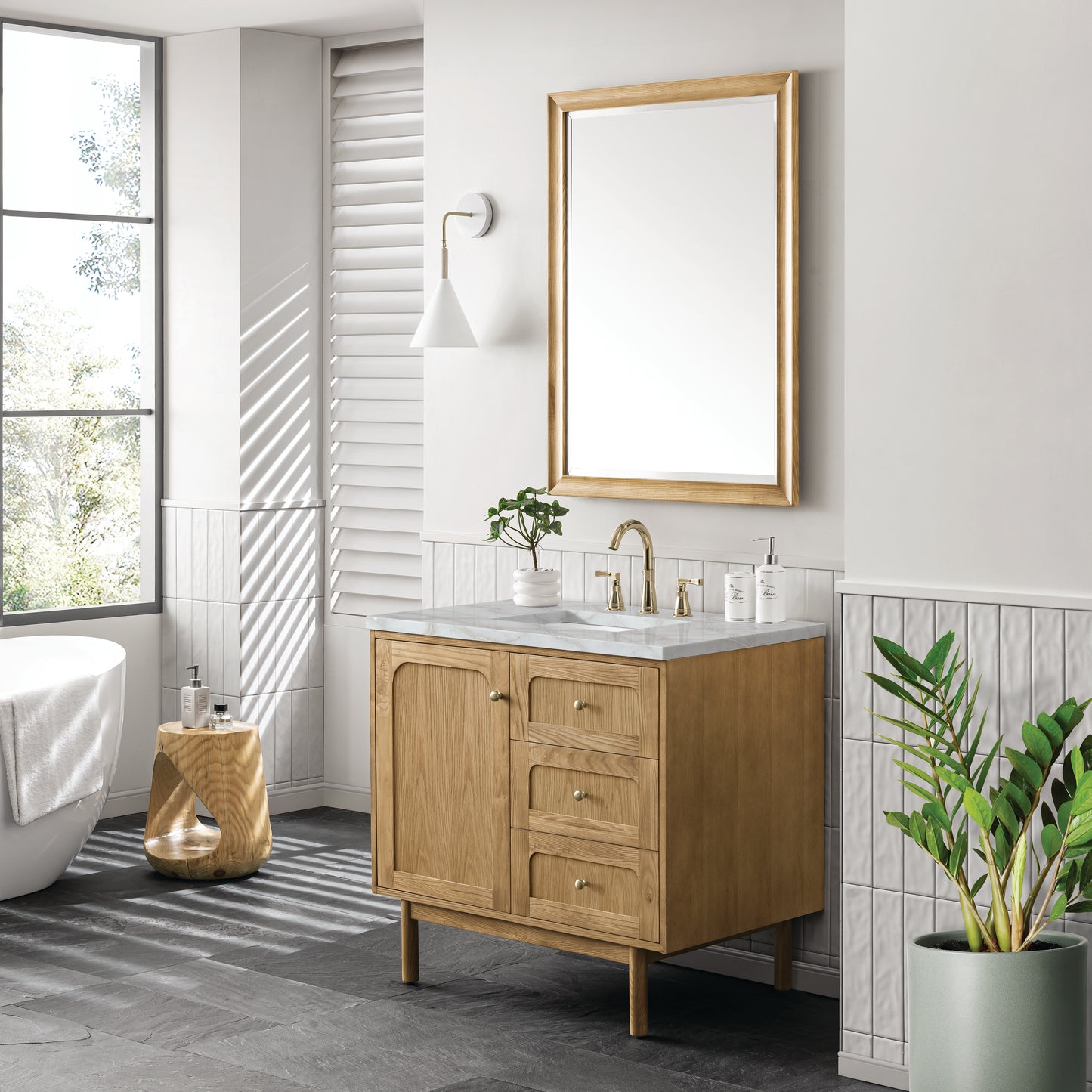 Renovate for Less Atlanta Laurent 36" Single Vanity, Light Natural Oak w/ 3 CM Victorian Silver Top