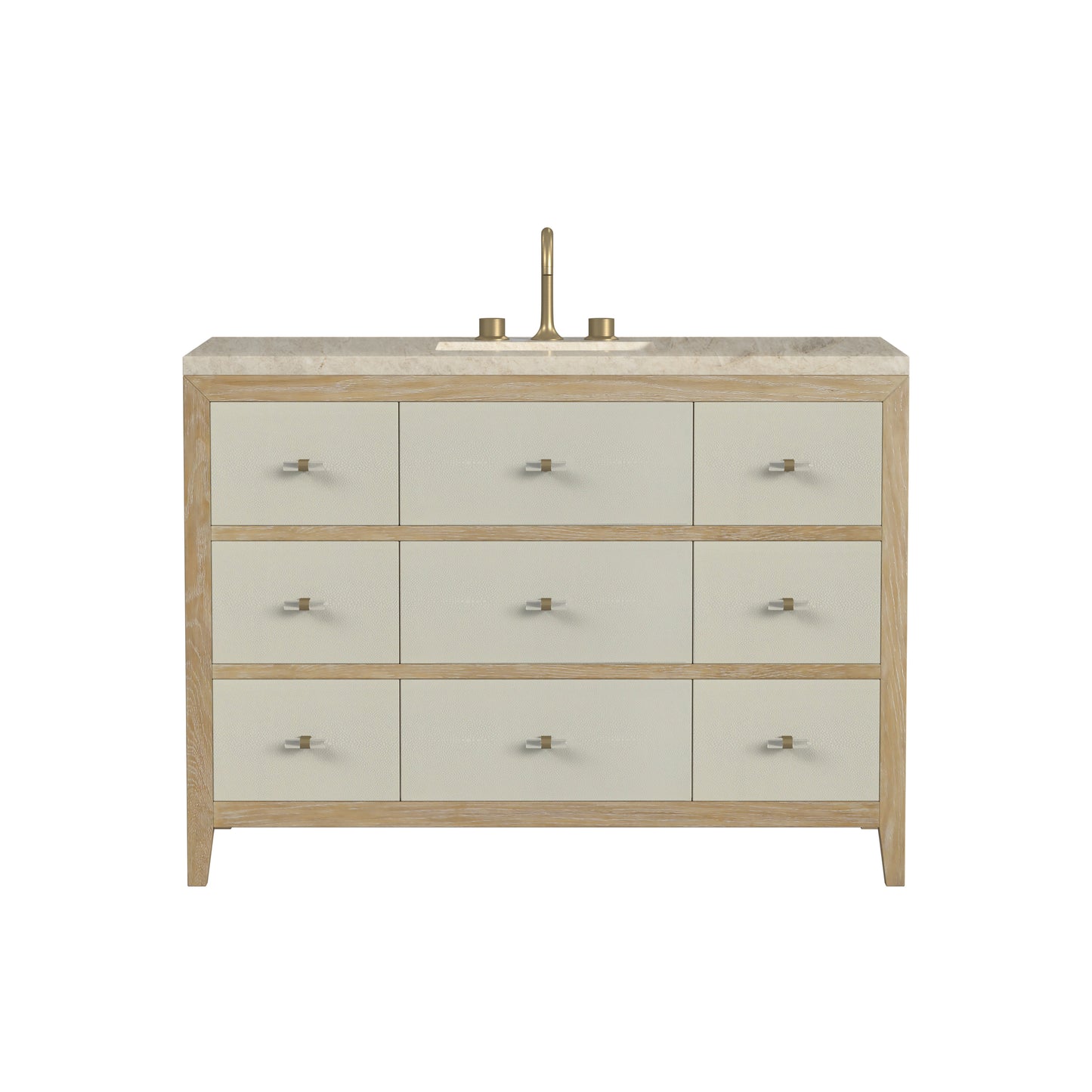 Renovate for Less Atlanta Celeste 48" Single Vanity, Sunwashed Oak with Embossed Shagreen, w/ 3 CM Tajnar Eclos Top w/FreePower Wireless Charger