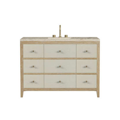 Renovate for Less Atlanta Celeste 48" Single Vanity, Sunwashed Oak with Embossed Shagreen, w/ 3 CM Tajnar Eclos Top w/FreePower Wireless Charger