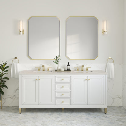 Renovate for Less Atlanta Chicago 72" Double Vanity, Glossy White, w/ 3 CM Siberian Silestone Top