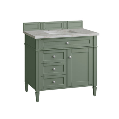 Renovate for Less Atlanta Brittany 36" Single Vanity, Smokey Celadon w/ 3 CM Victorian Silver Top