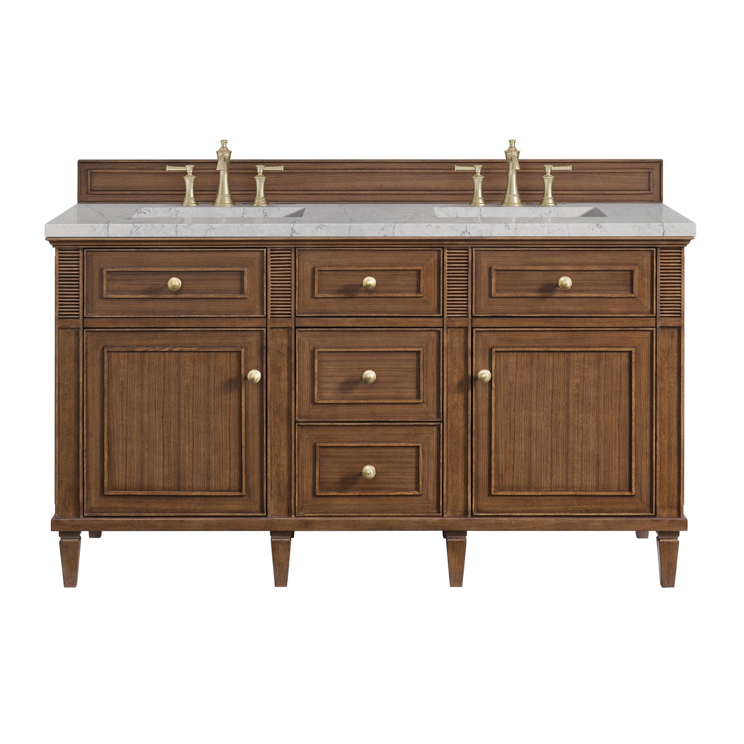 Renovate for Less Atlanta Lorelai 60" Double Vanity, Mid-Century Walnut w/ 3 CM Eternal Jasmine Pearl Silestone Top