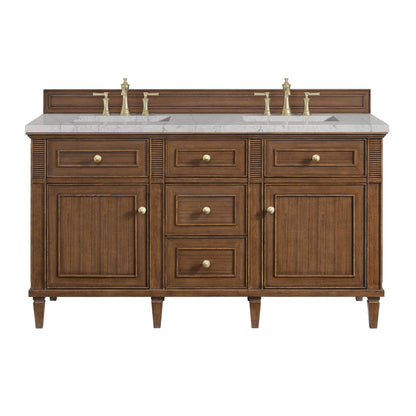 Renovate for Less Atlanta Lorelai 60" Double Vanity, Mid-Century Walnut w/ 3 CM Eternal Jasmine Pearl Silestone Top
