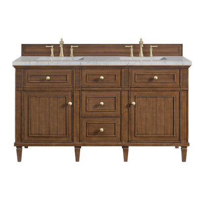 Lorelai 60" Double Vanity, Mid-Century Walnut w/ 3 CM Eternal Jasmine Pearl Silestone Top