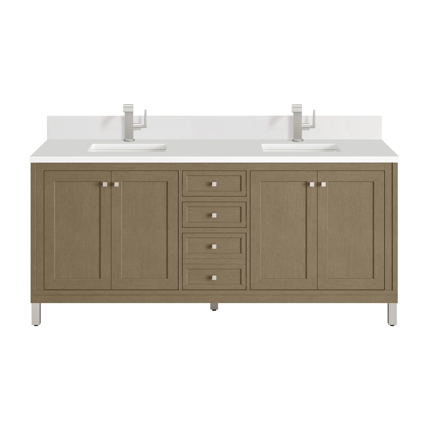 Renovate for Less Atlanta Chicago 72" Double Vanity, Walnut Whisper, w/ Single Hole 3CM White Zeus Silestone® Top & Backsplash