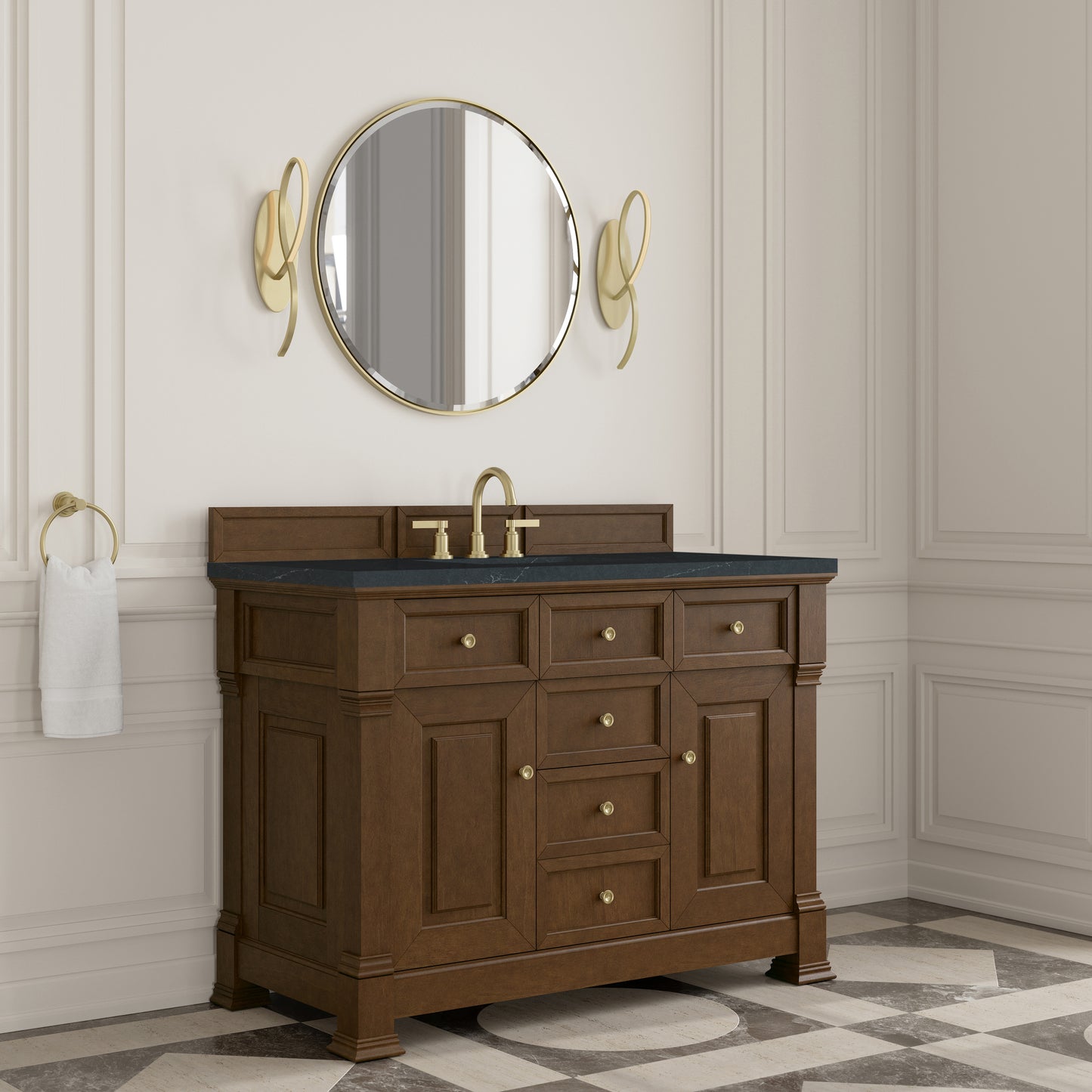 Renovate for Less Atlanta Brookfield 48" Single Vanity, Honey Oak w/ 3 CM Charcoal Soapstone Silestone Top