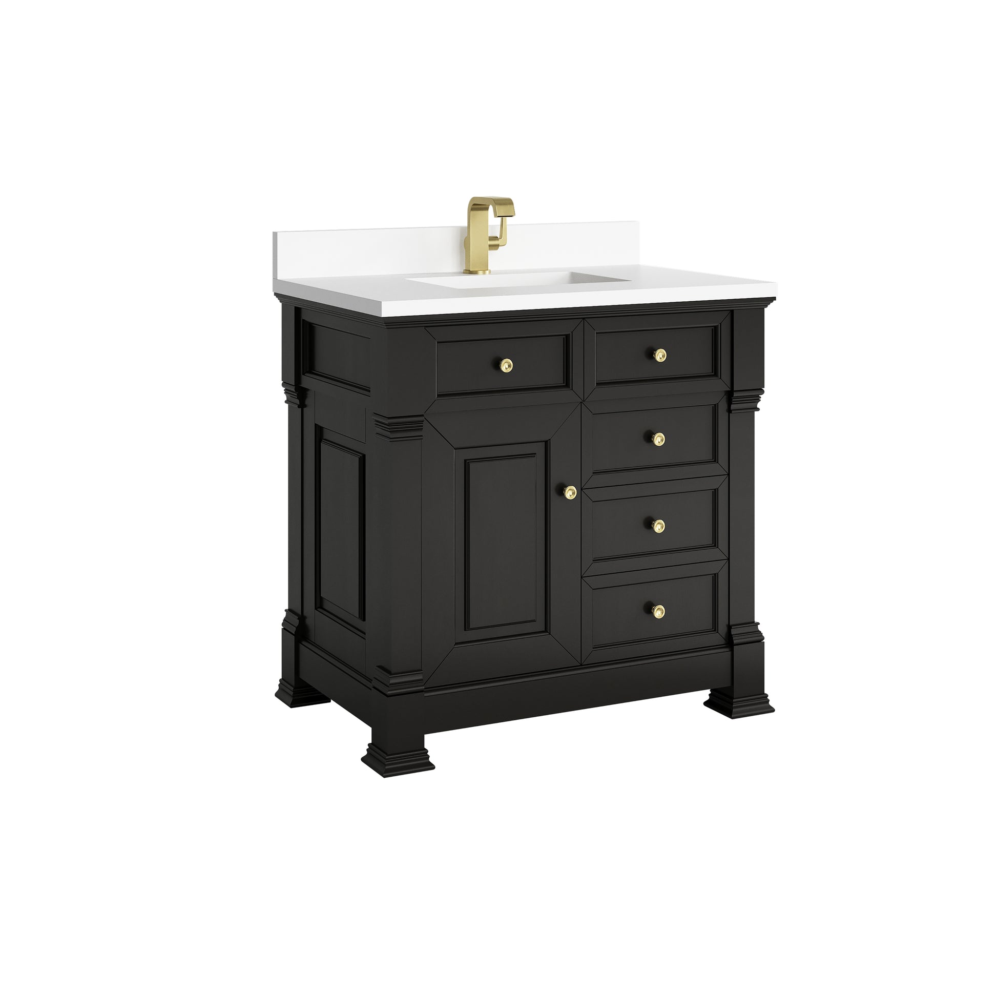 Renovate for Less Atlanta Brookfield 36" Single Vanity, Black Onyx w/ Single Hole 3 CM White Zeus Silestone Top & Backsplash
