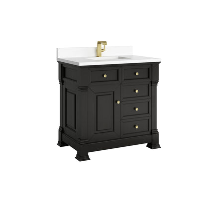 Renovate for Less Atlanta Brookfield 36" Single Vanity, Black Onyx w/ Single Hole 3 CM White Zeus Silestone Top & Backsplash