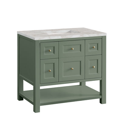 Renovate for Less Atlanta Breckenridge 36" Single Vanity, Smokey Celadon w/ 3 CM Victorian Silver Top