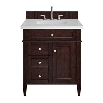 Renovate for Less Atlanta Brittany 30" Single Vanity, Burnished Mahogany, w/ 3 CM White Zeus Silestone Top