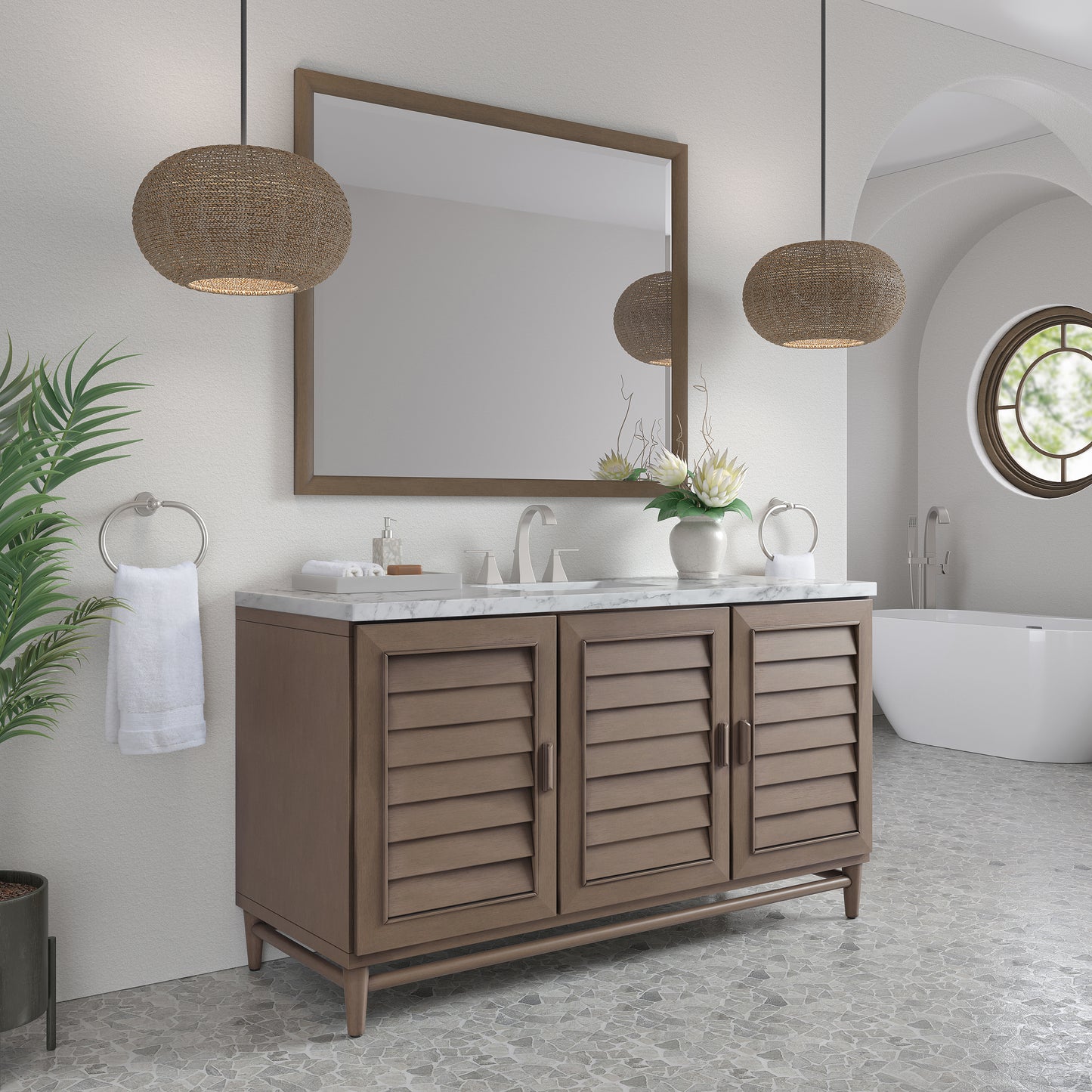 Renovate for Less Atlanta Portland 60" Single Vanity Whitewashed Walnut w/ 3 CM Carrara Marble Top