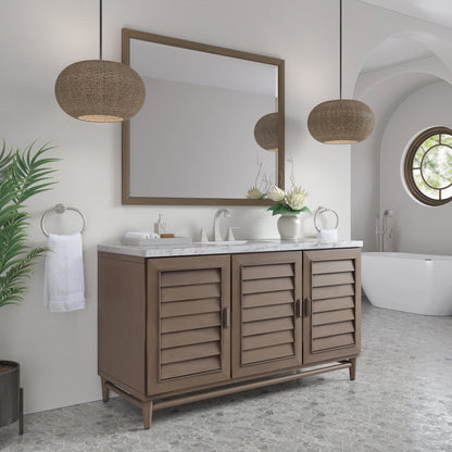 Portland 60" Single Vanity Whitewashed Walnut w/ 3 CM Carrara Marble Top