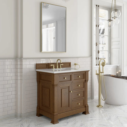 Brookfield 36" Single Vanity, Honey Oak, w/ 3 CM White Zeus Silestone Top