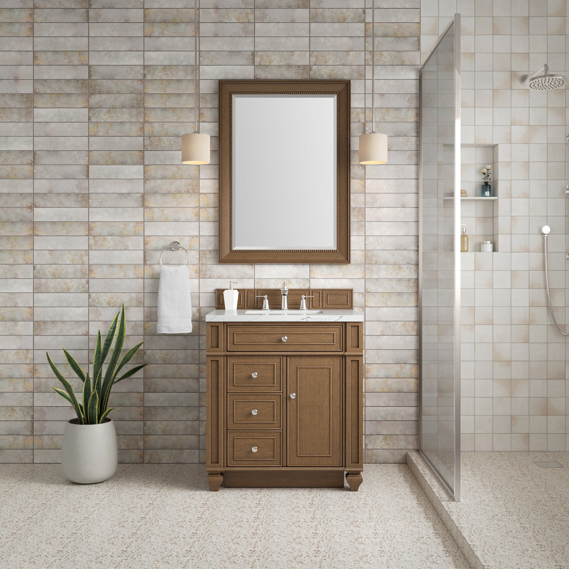 Renovate for Less Atlanta Bristol 30" Single Vanity, Saddle Brown w/ 3 CM Ethereal Noctis Silestone Top