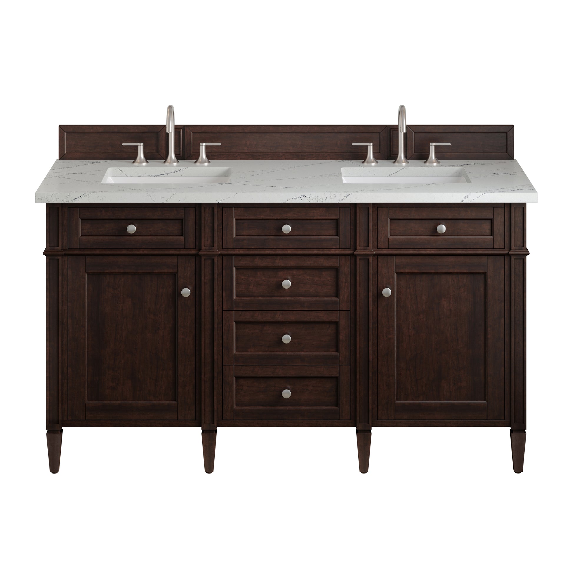 Renovate for Less Atlanta Brittany 60" Double Vanity, Burnished Mahogany w/ 3 CM Ethereal Noctis Silestone Top