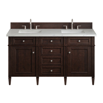 Renovate for Less Atlanta Brittany 60" Double Vanity, Burnished Mahogany w/ 3 CM Ethereal Noctis Silestone Top