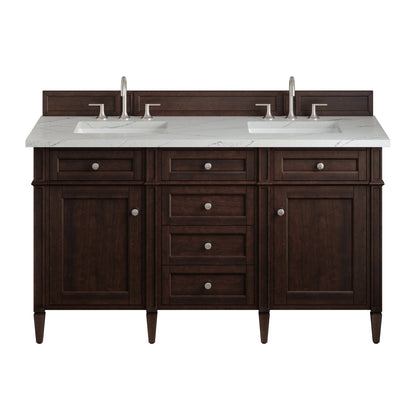 Brittany 60" Double Vanity, Burnished Mahogany w/ 3 CM Ethereal Noctis Silestone Top