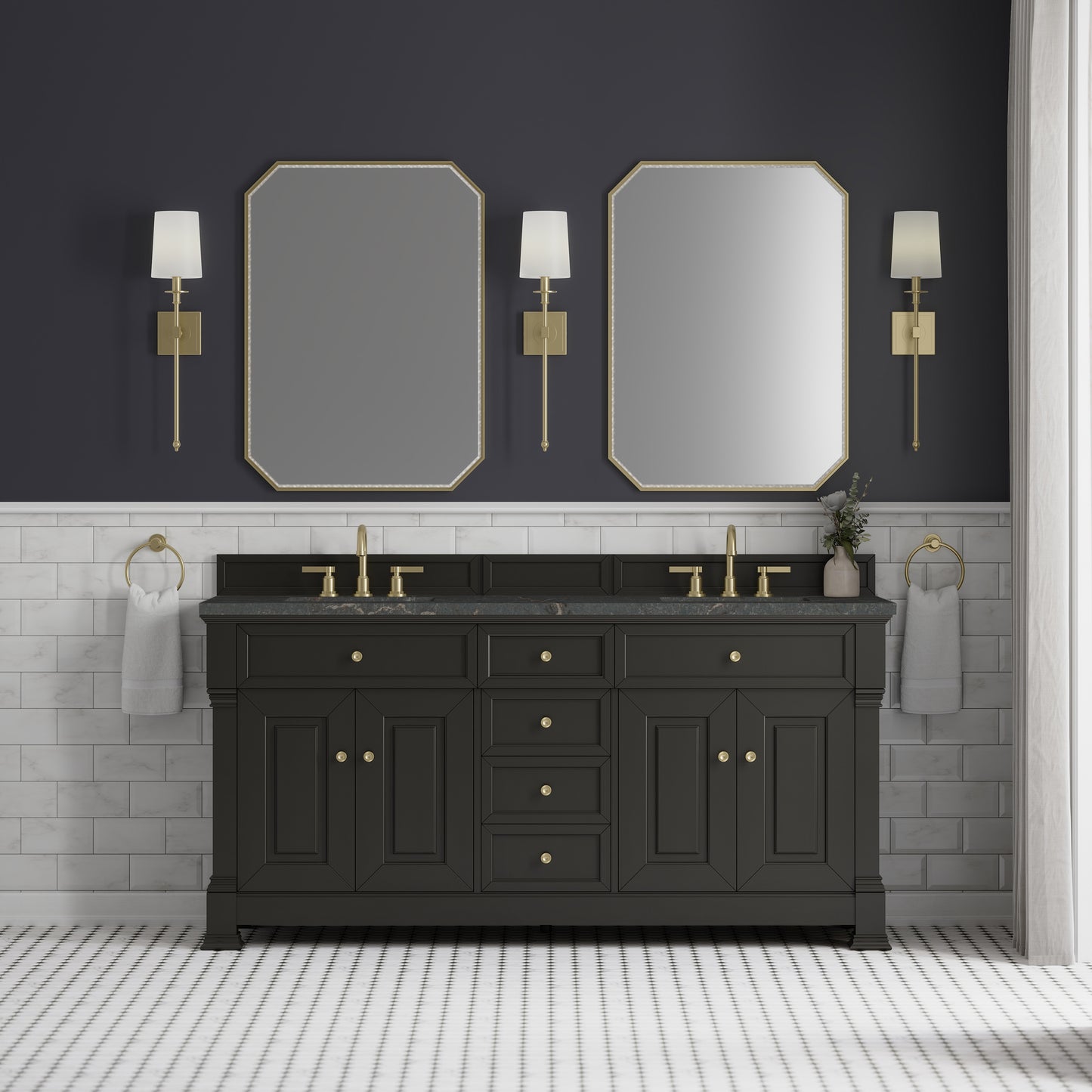 Renovate for Less Atlanta Brookfield 72" Double Vanity, Black Onyx w/ 3 CM Parisien Bleu Silestone Top