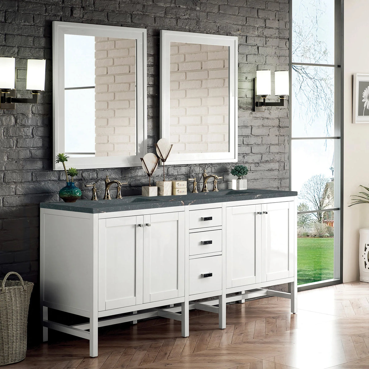 Addison 72" Double Vanity, Glossy White w/ 3 CM Parisien Bleu Silestone Top