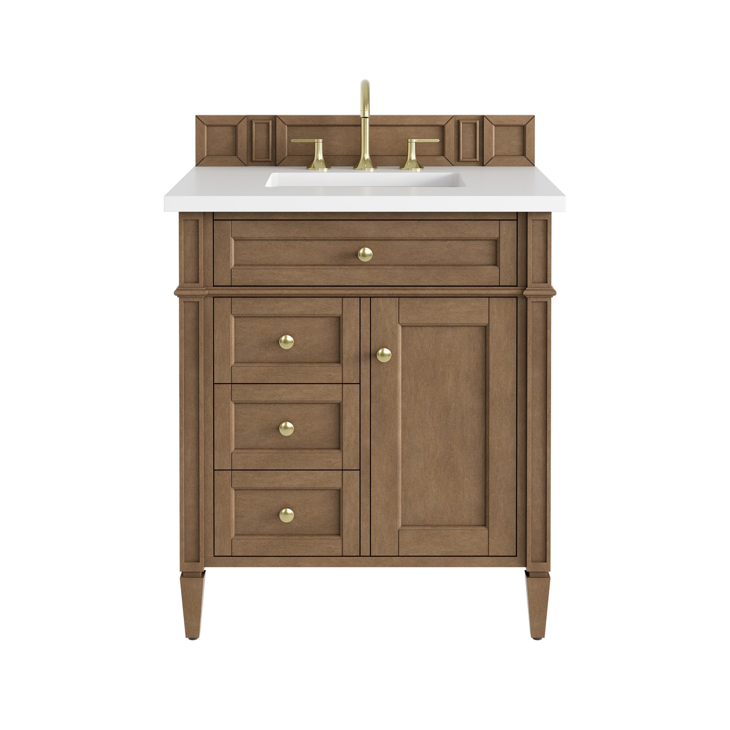 Renovate for Less Atlanta Brittany 30" Single Vanity, Pecan w/ 3 CM White Zeus Silestone Top