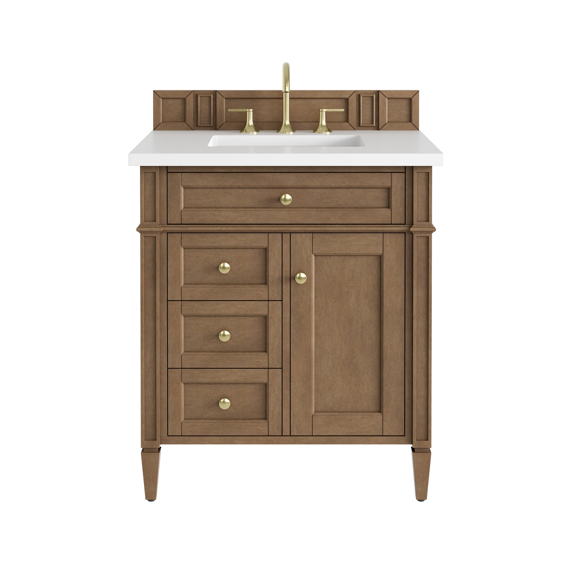 Renovate for Less Atlanta Brittany 30" Single Vanity, Pecan w/ 3 CM White Zeus Silestone Top