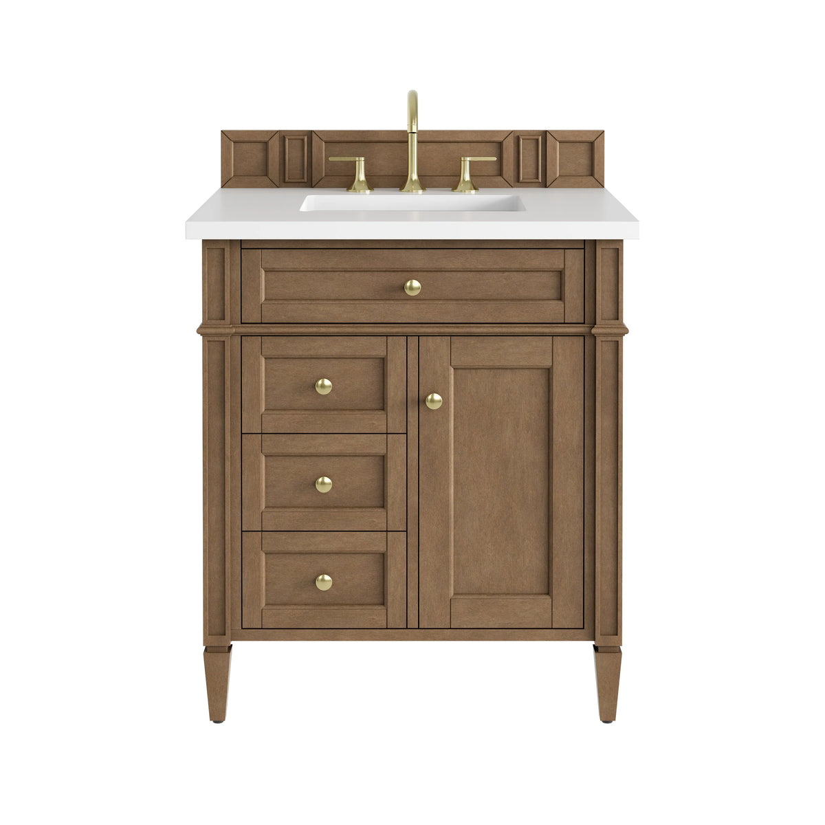 Brittany 30" Single Vanity, Pecan w/ 3 CM White Zeus Silestone Top