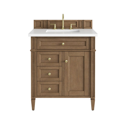 Brittany 30" Single Vanity, Pecan w/ 3 CM White Zeus Silestone Top