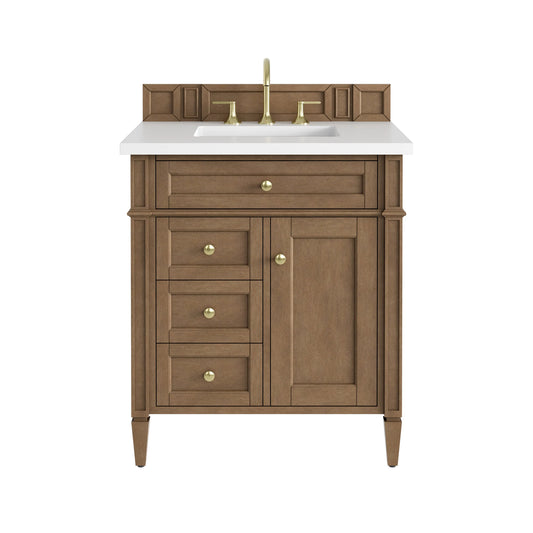 Brittany 30" Single Vanity, Pecan w/ 3 CM White Zeus Silestone Top