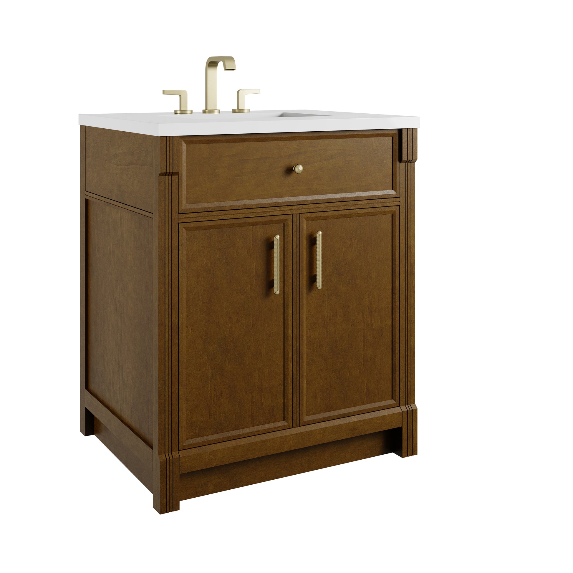 Renovate for Less Atlanta Bellshire 30" Single Vanity, Honey Oak w/ 3 CM White Zeus Silestone Top
