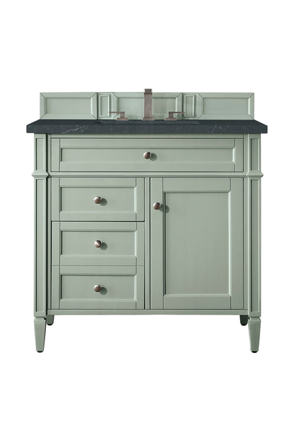 Renovate for Less Atlanta Brittany 36" Single Vanity, Sage Green w/ 3 CM Charcoal Soapstone Silestone Top