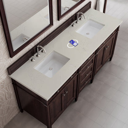 Renovate for Less Atlanta Brittany 72" Double Vanity, Burnished Mahogany, w/ 3 CM Siberian Silestone Top w/FreePower Wireless Charger