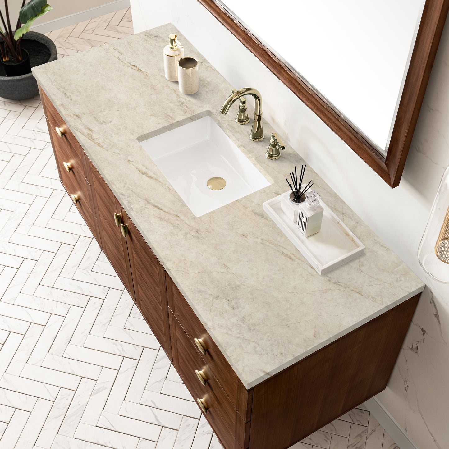Renovate for Less Atlanta Amberly 60" Single Vanity, Mid-Century Walnut, w/ 3 CM Tajnar Eclos Top