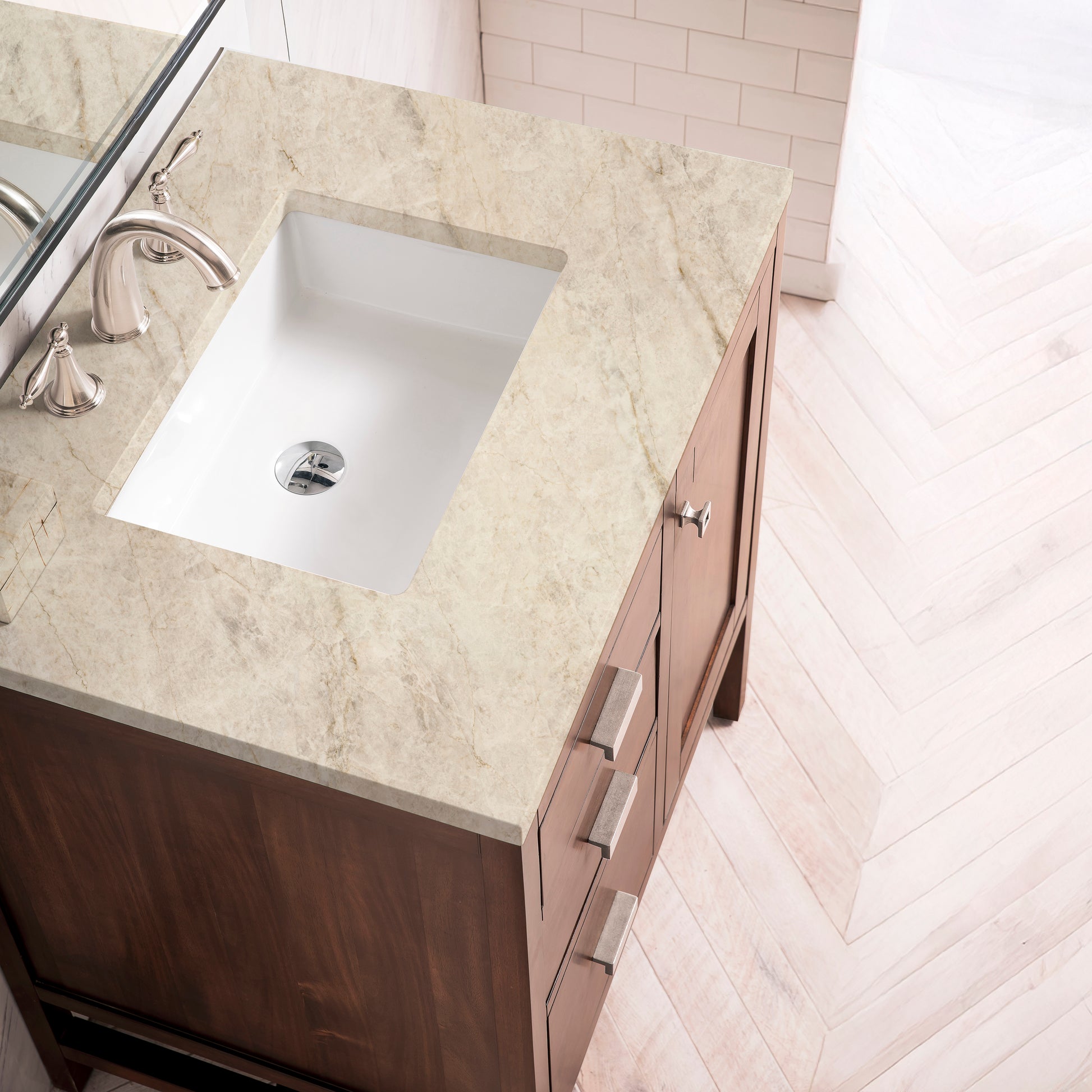 Renovate for Less Atlanta Addison 30" Single Vanity, Mid-Century Acacia, w/ 3 CM Tajnar Eclos Top