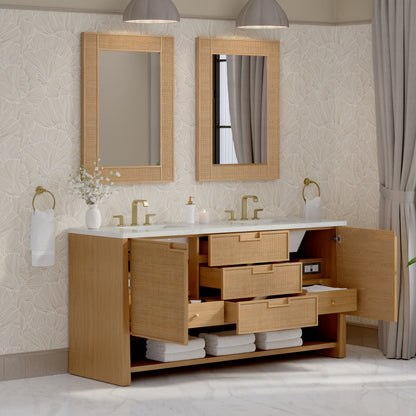 Renovate for Less Atlanta Solene 72" Double Vanity, Seaside Oak, w/ 3 CM Lime Delight Quartz Top