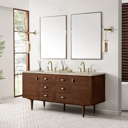 Renovate for Less Atlanta Amberly 72" Double Vanity, Mid-Century Walnut, w/ 3 CM Tajnar Eclos Top