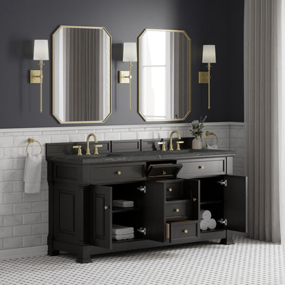 Renovate for Less Atlanta Brookfield 72" Double Vanity, Black Onyx w/ 3 CM Parisien Bleu Silestone Top