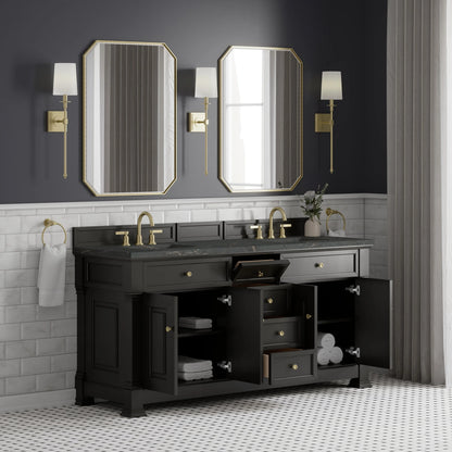 Brookfield 72" Double Vanity, Black Onyx w/ 3 CM Parisien Bleu Silestone Top