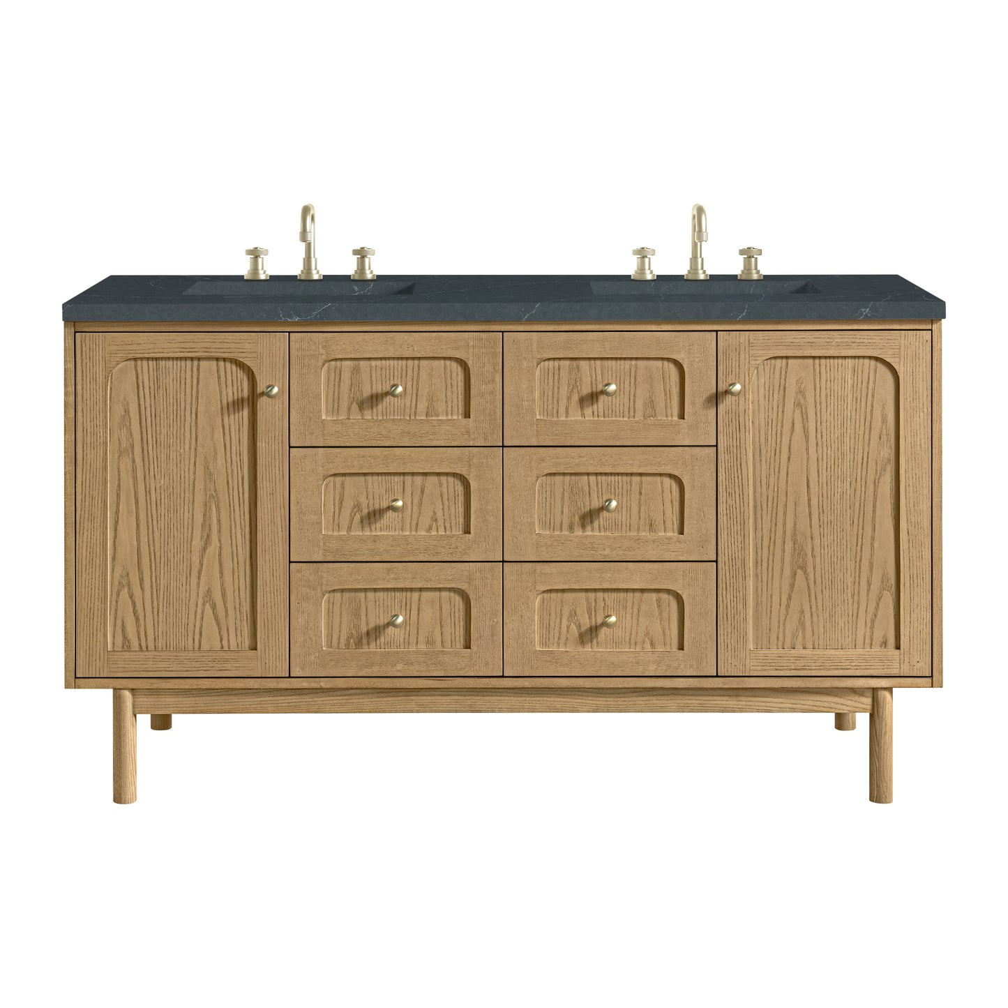 Renovate for Less Atlanta Laurent 60" Double Vanity, Light Natural Oak, w/ 3 CM Charcoal Soapstone Quartz Top