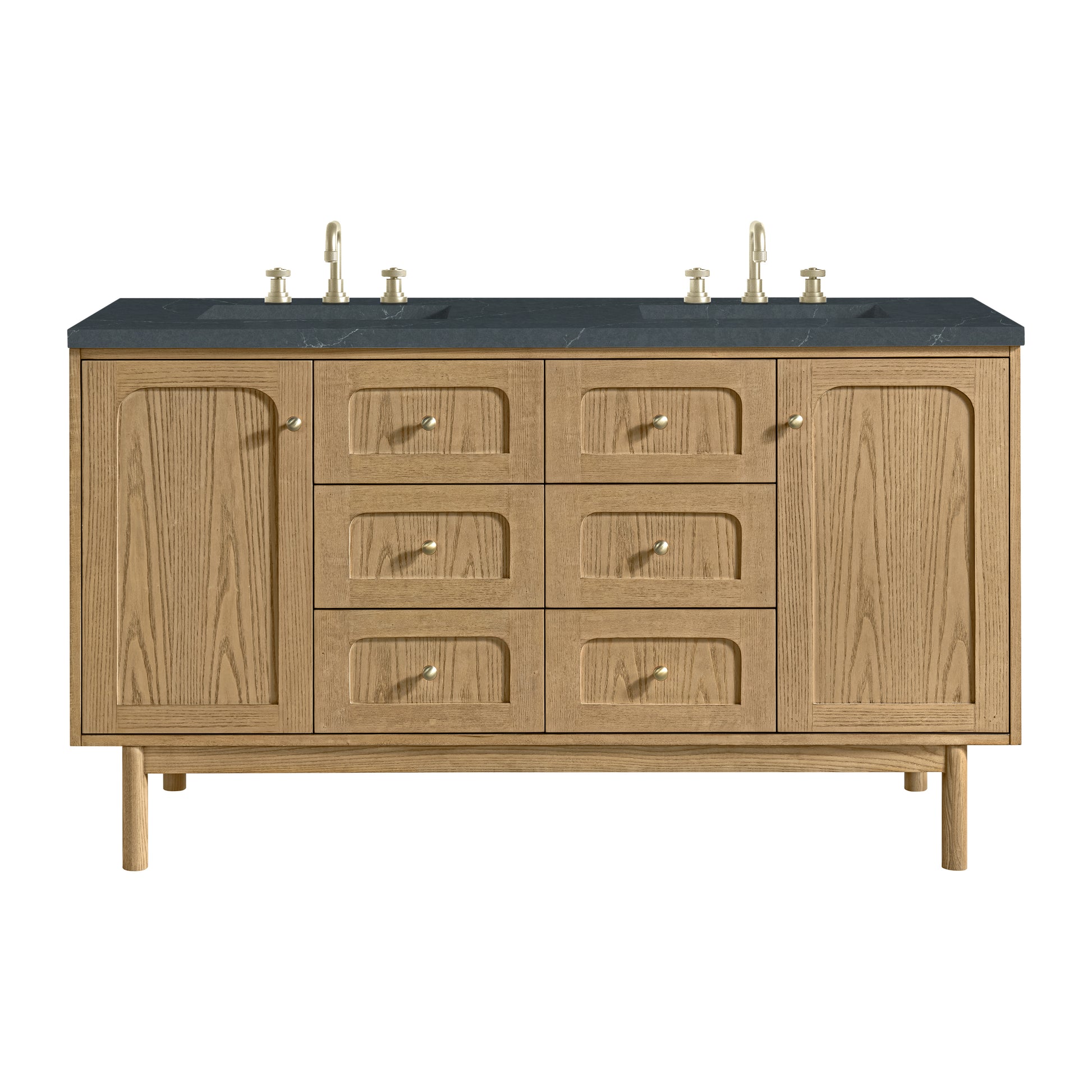 Renovate for Less Atlanta Laurent 60" Double Vanity, Light Natural Oak, w/ 3 CM Charcoal Soapstone Quartz Top