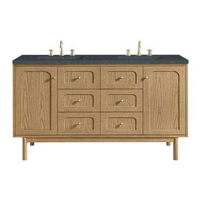 Renovate for Less Atlanta Laurent 60" Double Vanity, Light Natural Oak, w/ 3 CM Charcoal Soapstone Quartz Top