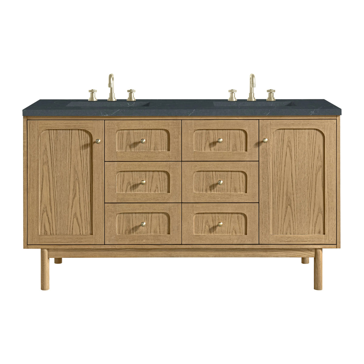 Laurent 60" Double Vanity, Light Natural Oak, w/ 3 CM Charcoal Soapstone Quartz Top