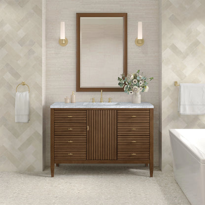 Myrrin 48" Single Vanity, Mid Century Walnut w/ 3 CM Carrara White Marble Top