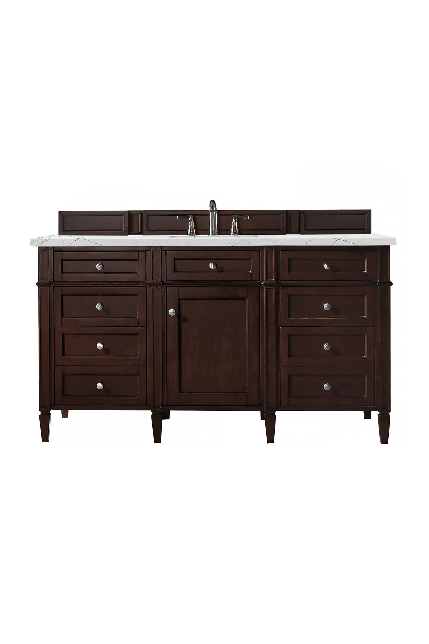 Renovate for Less Atlanta Brittany 60" Single Vanity, Burnished Mahogany w/ 3 CM Ethereal Noctis Silestone Top w/FreePower Wireless Charger