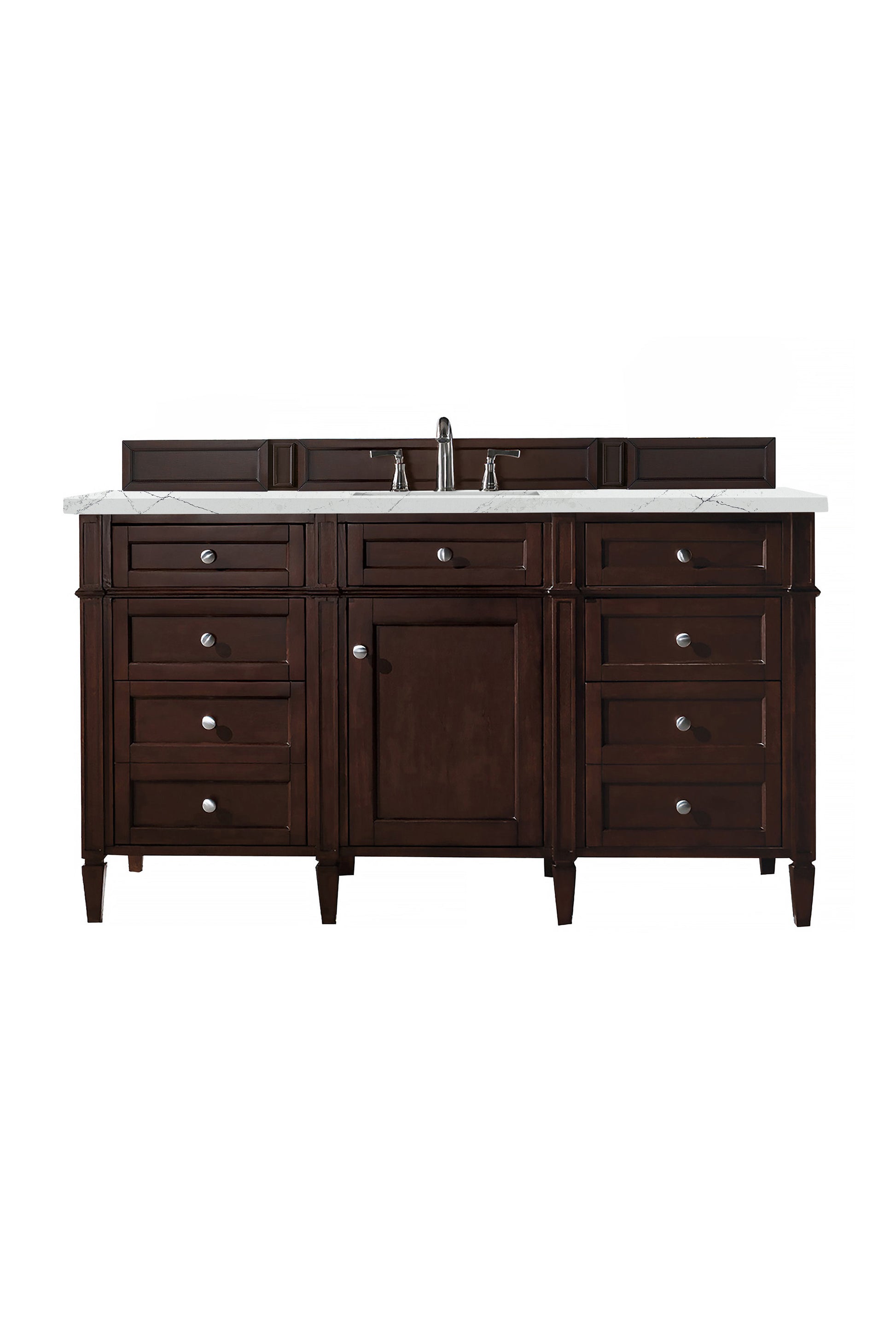 Renovate for Less Atlanta Brittany 60" Single Vanity, Burnished Mahogany w/ 3 CM Ethereal Noctis Silestone Top w/FreePower Wireless Charger